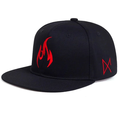 Unisex Flame Embroidered Snapback Hat