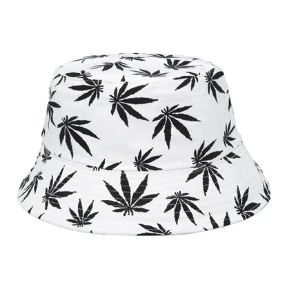 Summer Autumn Sun Bucket Hats Women Men Weed Print Hat