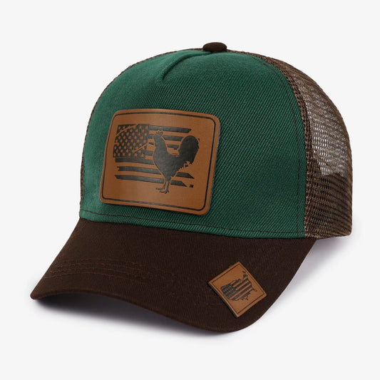 American Flag Peacock Leather Patch Baseball Cap
