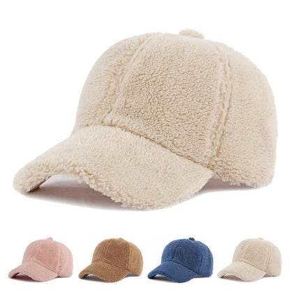 Autumn Winter Baseball Cap Women Artificial Lamb Wool Hats