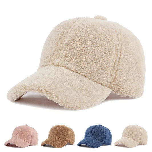 Autumn Winter Baseball Cap Women Artificial Lamb Wool Hats