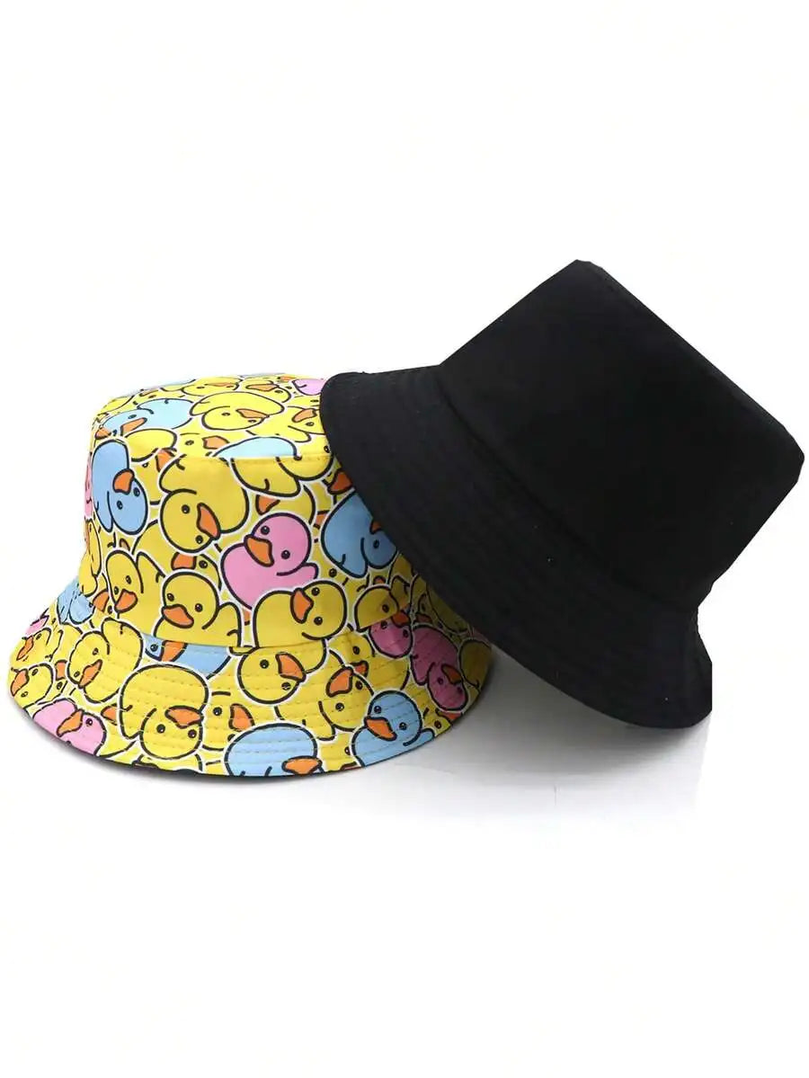 Casual Colorful Cartoon Duckling Print Bucket Hat