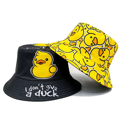 Double-sided Yellow Duck Print Pattern Panama Summer Sunscreen Fisherman Cap Bucket Hat
