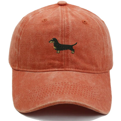 Dachshund Embroidered Vintage Washed Baseball Cap