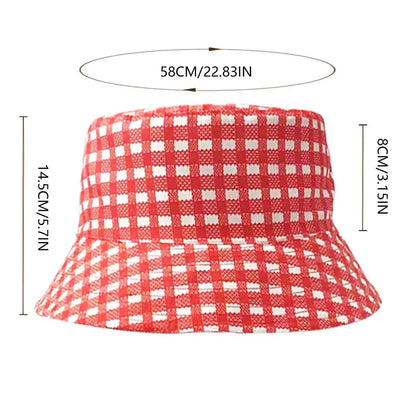 Unisex Bucket Hat Pig Cochonou Embroidery Red Plaid Style