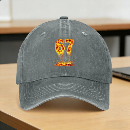 Washed Baseball Cap Funny Six Seven Lava 6 7 Meme Gen Alpha Slang Flames 67 Drip Summer Hip Hop Hats Men Stylish Snapback Cap