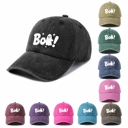 Vintage Washed Boo Ghost Quote Graphic Baseball Cap