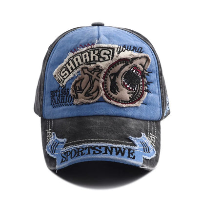 New Designer Vintage Shark Hat Embroidery Baseball Cap