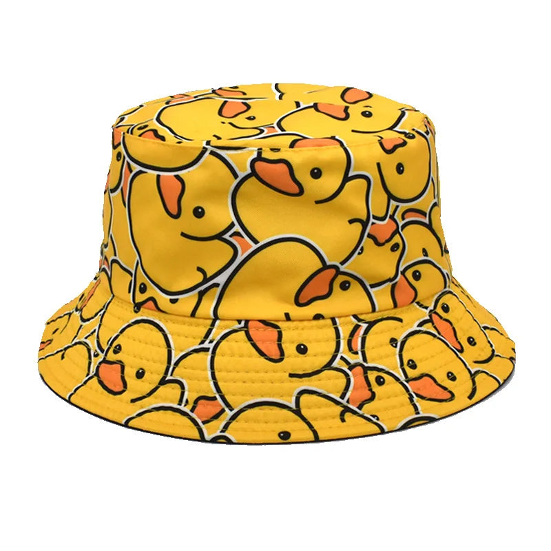 Four Seasons New Yellow Duck Double Sided Printed Bucket Hat For Couples