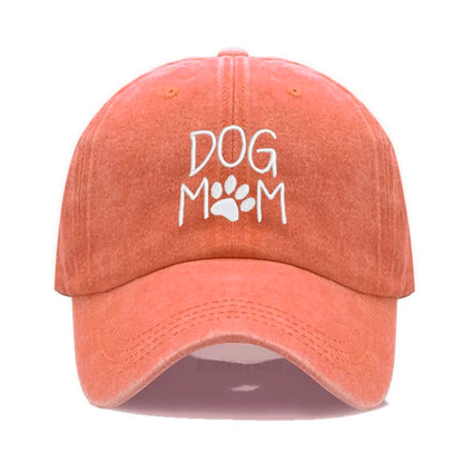 Vintage Washed Cotton DoG MOM Embroidery Baseball Cap For Men Women