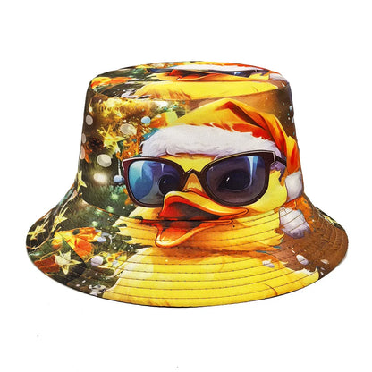Double-sided Yellow Duck Print Pattern Panama Summer Sunscreen Fisherman Cap Bucket Hat