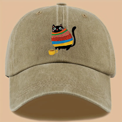 Cat Print Trucker Hat Vintage Washed Baseball Cap