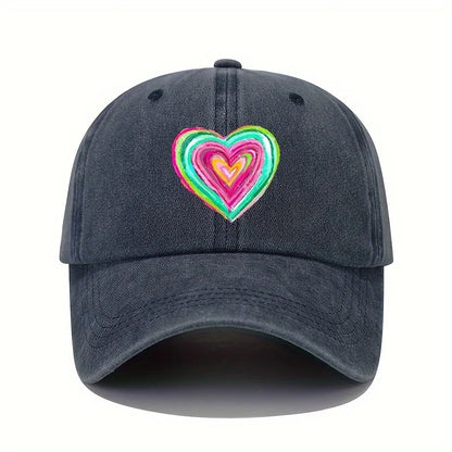 Vintage Baseball Cap With Vibrant Heart-Shaped Print