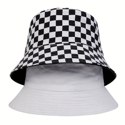 Unisex Black White Checkered Printing Personality Bucket Hats