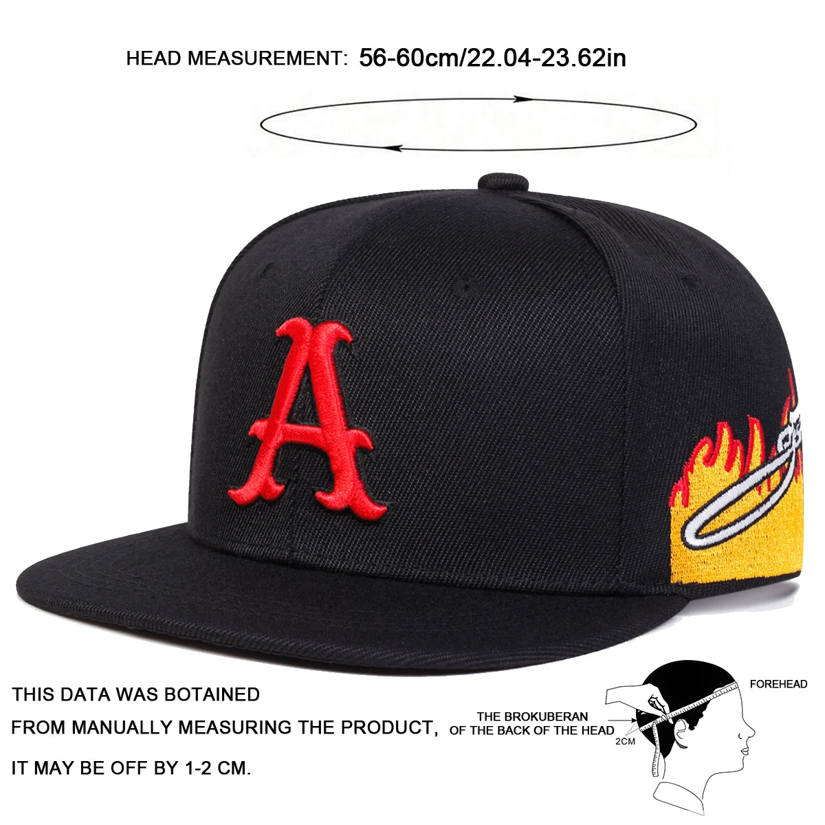 Unisex A Letter Flame Embroidery Hip-hop Hats Snapback Caps