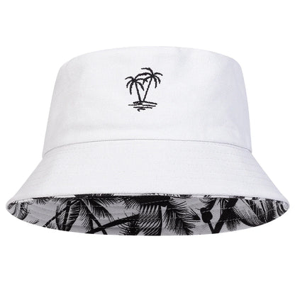 Unisex Coconut Tree Embroidery Double Sided Wearing Bucket Hats