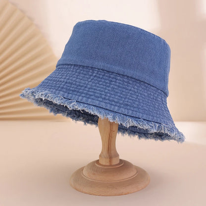 New Washed Denim Solid Color Fringed