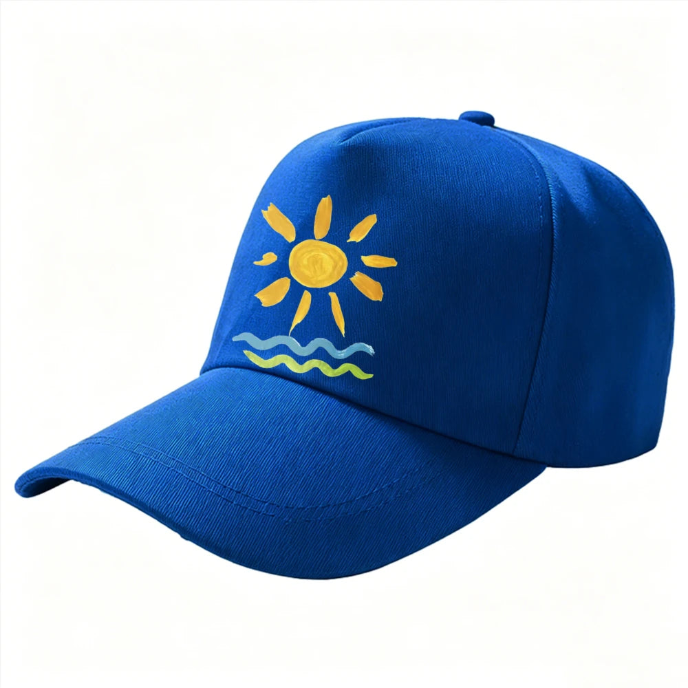Hand Drawn Sun Wave Ocean Beach Print Baseball Cap