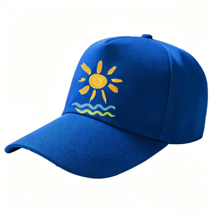 Hand Drawn Sun Wave Ocean Beach Print Baseball Cap