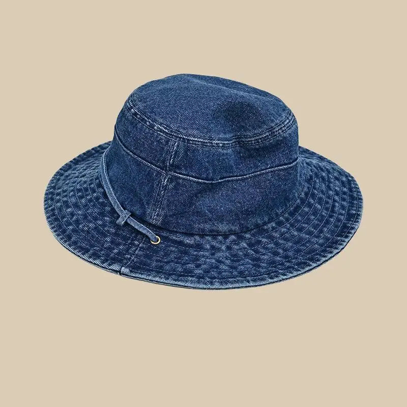 Retro Washed Cotton Denim Bucket Hat Unisex Fisherman Cap For Women/Men, Spring/Autumn Sunshade Vintage Distressed New Casual