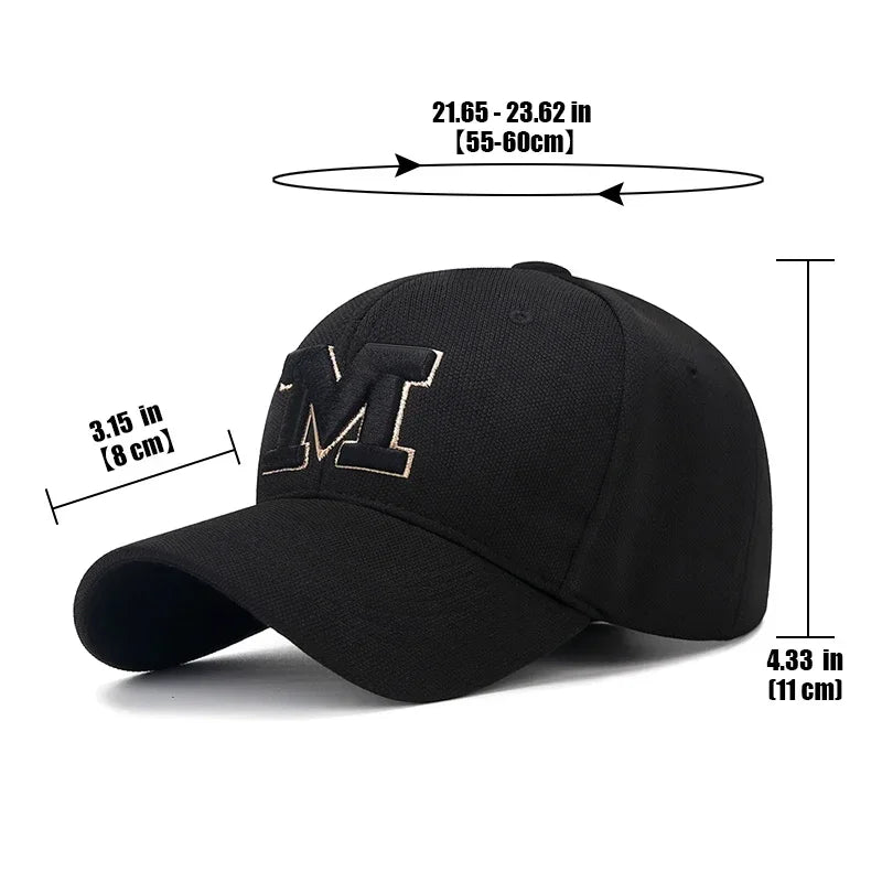 M Letter Gold Thread Embroidery Elastic Pineapple Cloth Material Thick and Durable High Quality Baseball Cap