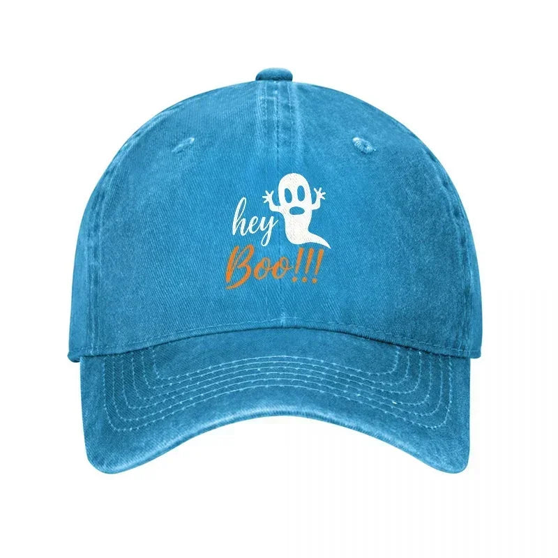 New Hey Boo Ghost Design Washed Cotton Baseball Cap