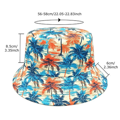Fashion Bucket Hat Coconut Tree Printing Pattern Fisherman Hats Panama Cap