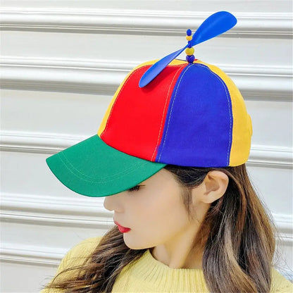 Boys Girls Rainbow Baseball Cap Bamboo Dragonfly Helicopter Propeller Adventure