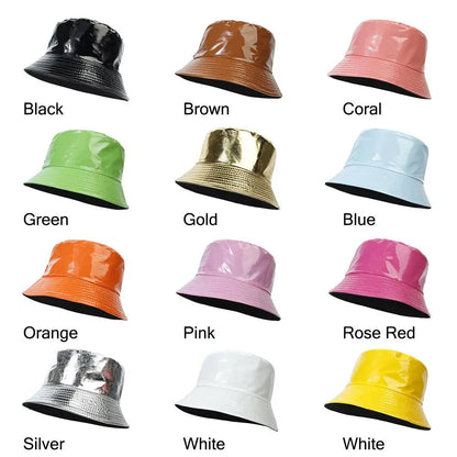 Unisex Reversible Climbing PU Leather Fishing Hat Sun Hat Bucket Hat