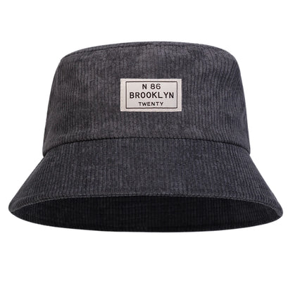 Unisex BROOKLYN Sewing Label Personality Corduroy Bucket Hats Fishermen Caps