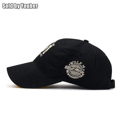 M letter Wolf Totem Embroidery Cotton Adjustable Hard Top Baseball Cap