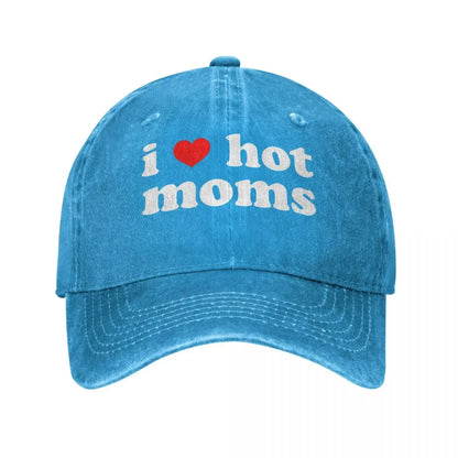 I Love Hot Moms Red Heart Baseball Caps
