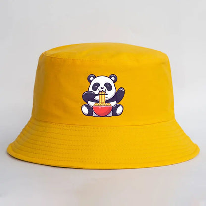 Panda Eating Noodles Pattern Reversible Bucket Hat