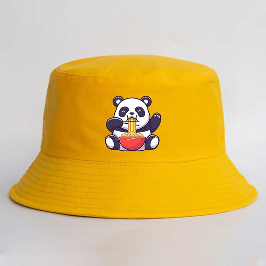 Panda Eating Noodles Pattern Reversible Bucket Hat