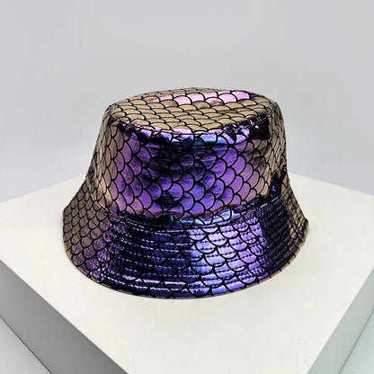 Shiny PU Leather Colorful Bucket Hats Sunshade New Unisex Fisherman Caps