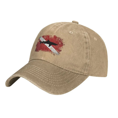 Vintage Shark Scuba Dive Flag Retro Sports Denim Cap Baseball Hat