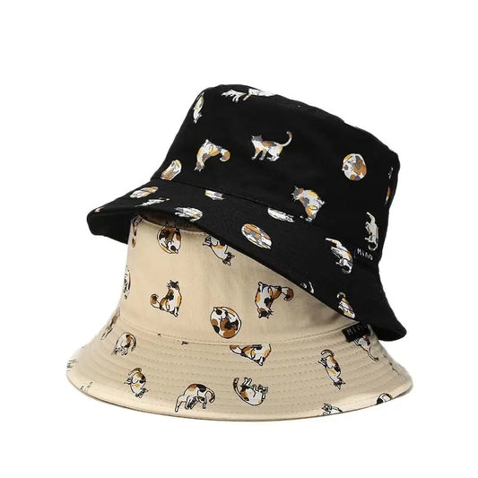 Cotton Cartoon Cat Embroidery Bucket Hat