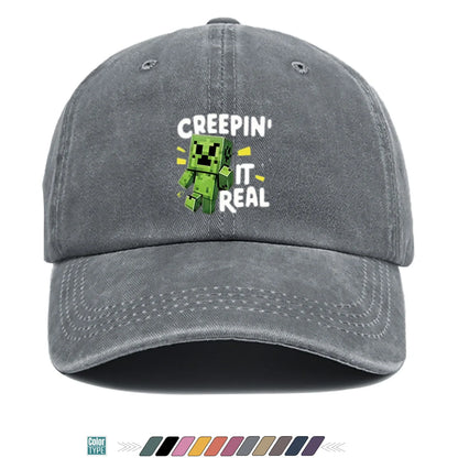 "Block-Based Game" Creeper Print Baseball Cap Fun English "CREEPIN' IT REAL