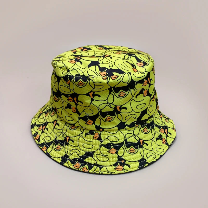 Cartoon Yellow Duck Bucket Hats New Unisex Cute Sunshade Double Sided