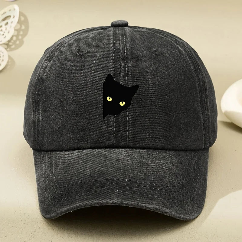 Cartoon Half Body Black Cat Print Baseball Cap
