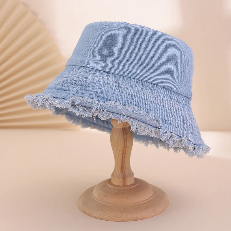 New Washed Denim Solid Color Fringed