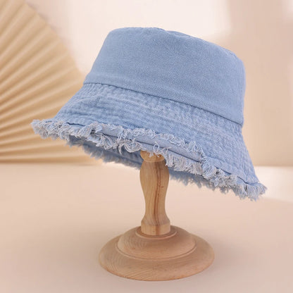 New Washed Denim Solid Color Fringed