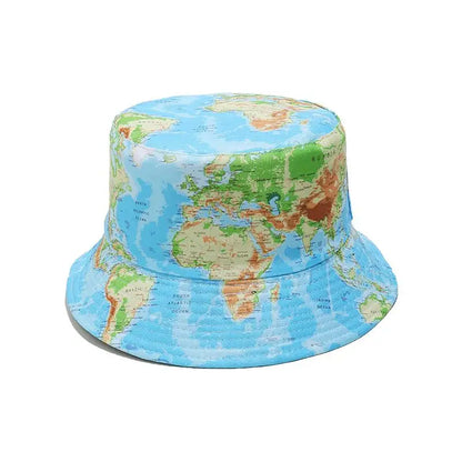 World Map Print Fisherman Hat Breathable Foldable Bucket Hat