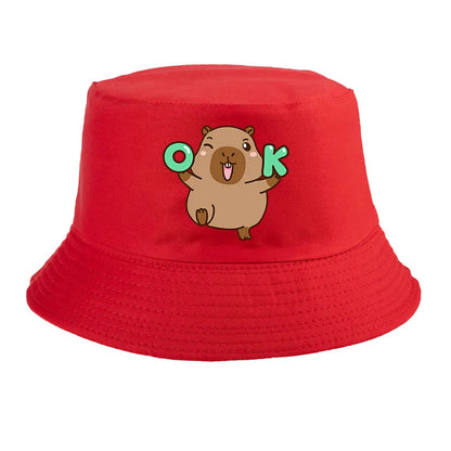 Summer Spring Ladies Cotton Korean Casual Outdoor Sunprotection Capybara Bucket Hat For Men Women