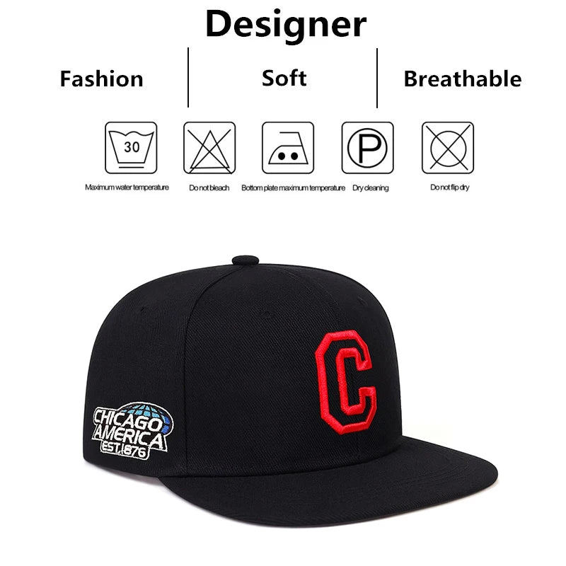 Unisex C Letter Embroidery Side CHICAGO Hip-hop Hats Fashion Spring Autumn