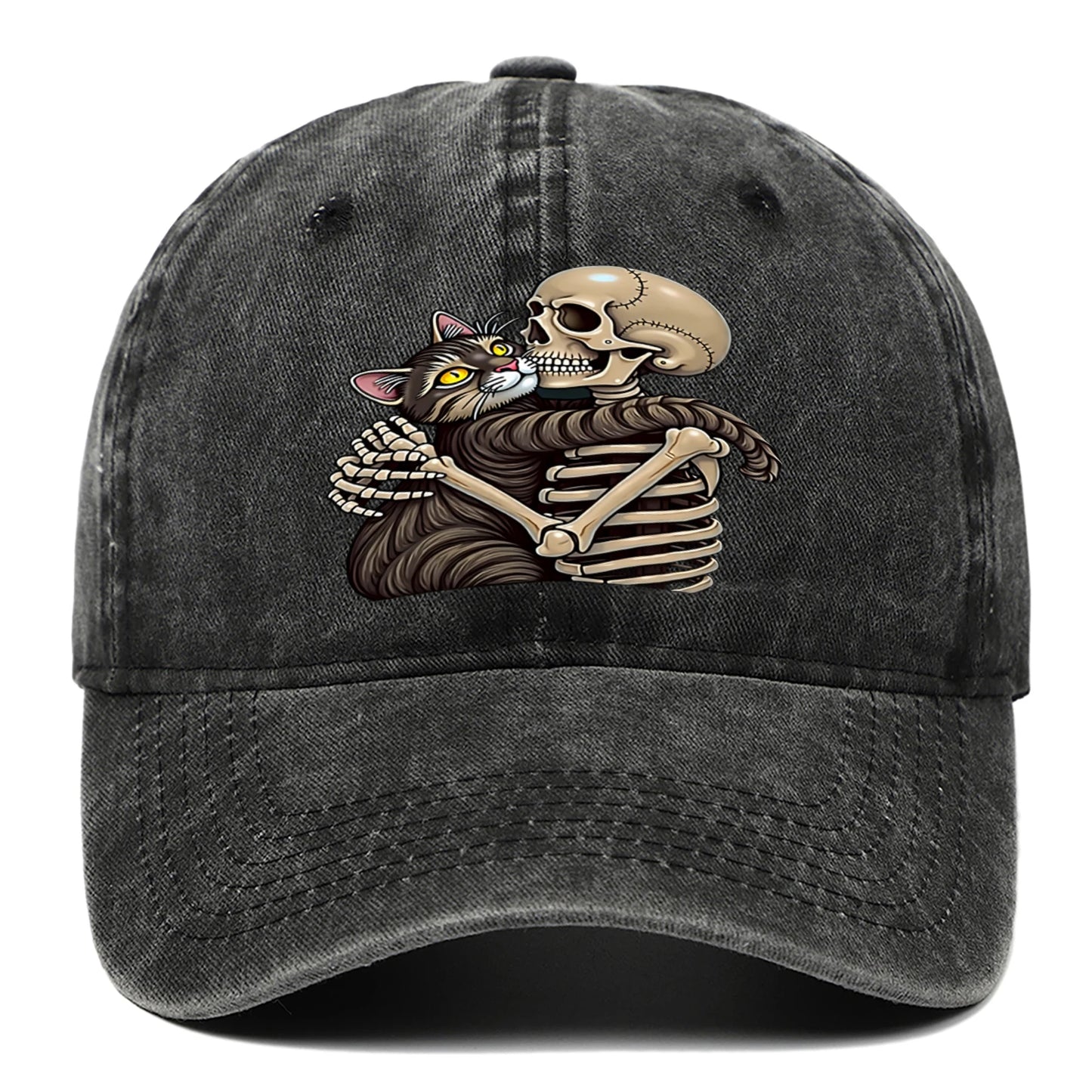 Cat And Skeleton Printed Baseball Hat For Men And Women