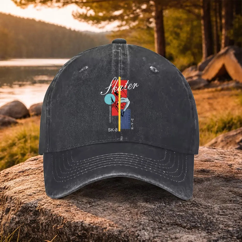 Skateboard Boy Washed Baseball Cap