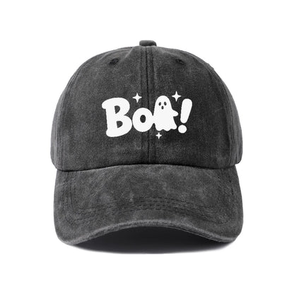 Vintage Washed Boo Ghost Quote Graphic Baseball Cap
