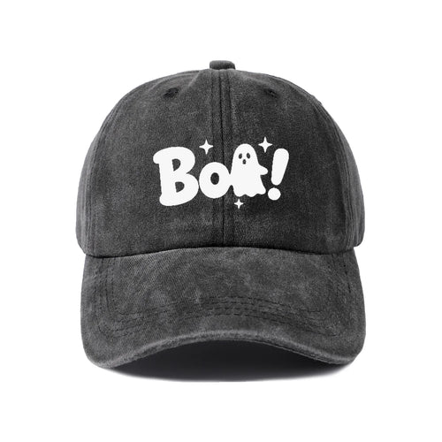 Vintage Washed Boo Ghost Quote Graphic Baseball Cap