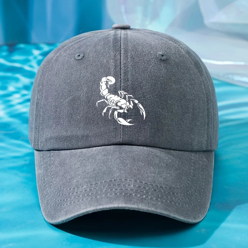 Retro Washed Baseball Cap Scorpion Print